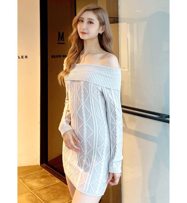 GYDA「オフショルケーブルタイトニットワンピース」|ワンピース|