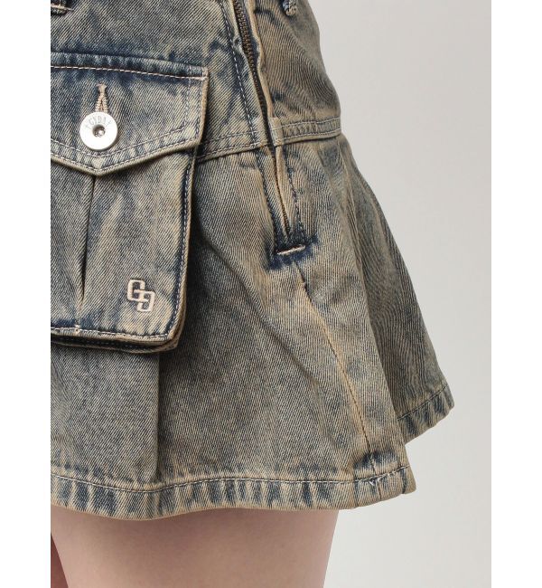 GYDA「ハイウエストGG POKETプリーツデニムスカートライクショートパンツ」|スカート|