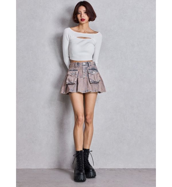 GYDA「ハイウエストGG POKETプリーツデニムスカートライクショートパンツ」|スカート|