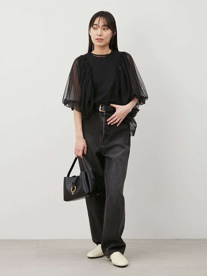 Mila Owen「【ウォッシャブル】ウエストゴムギャザーデニムパンツ」|デニム|