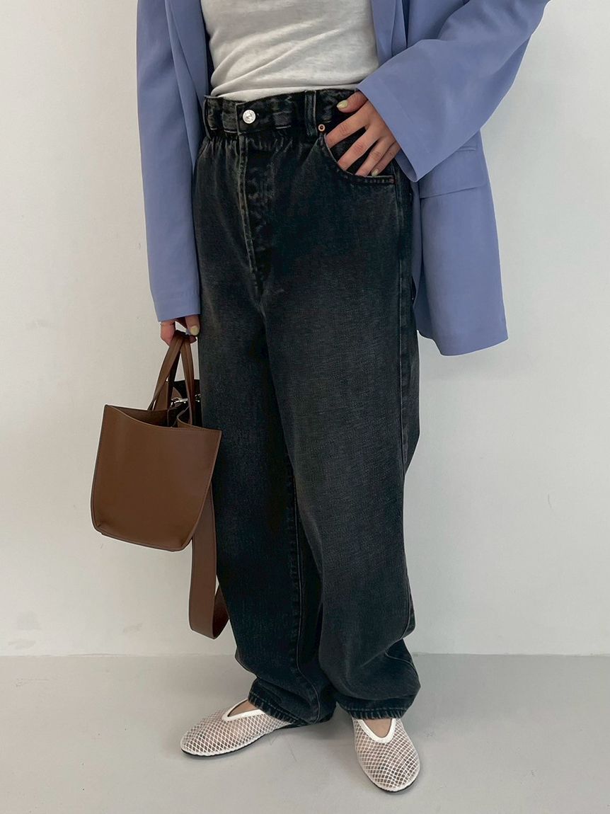 Mila Owen「【ウォッシャブル】ウエストゴムギャザーデニムパンツ」|デニム|