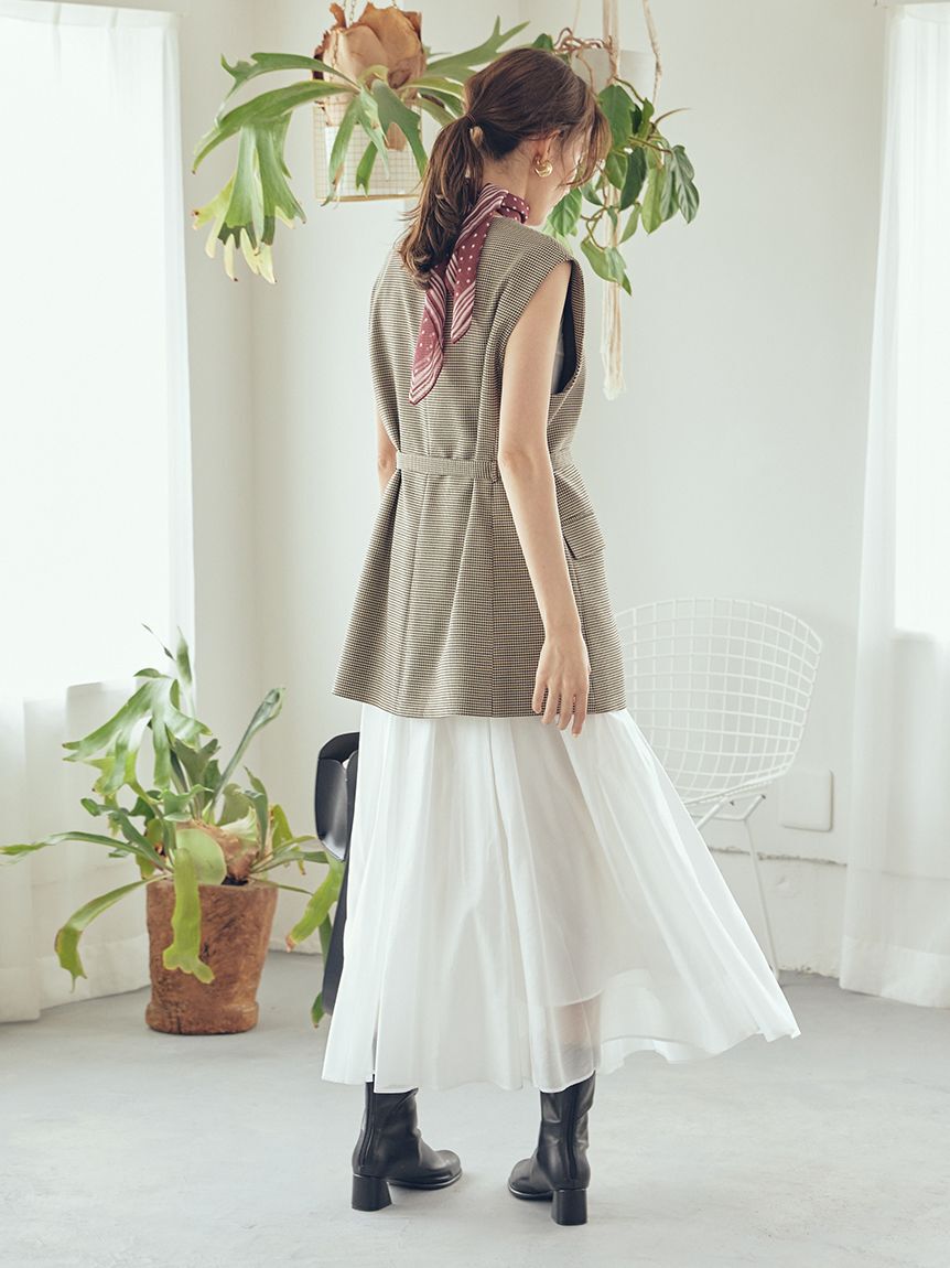 Mila Owen「共ベルト付きオーバーサイズノーカラーベスト」|ダウンベスト・ベスト|