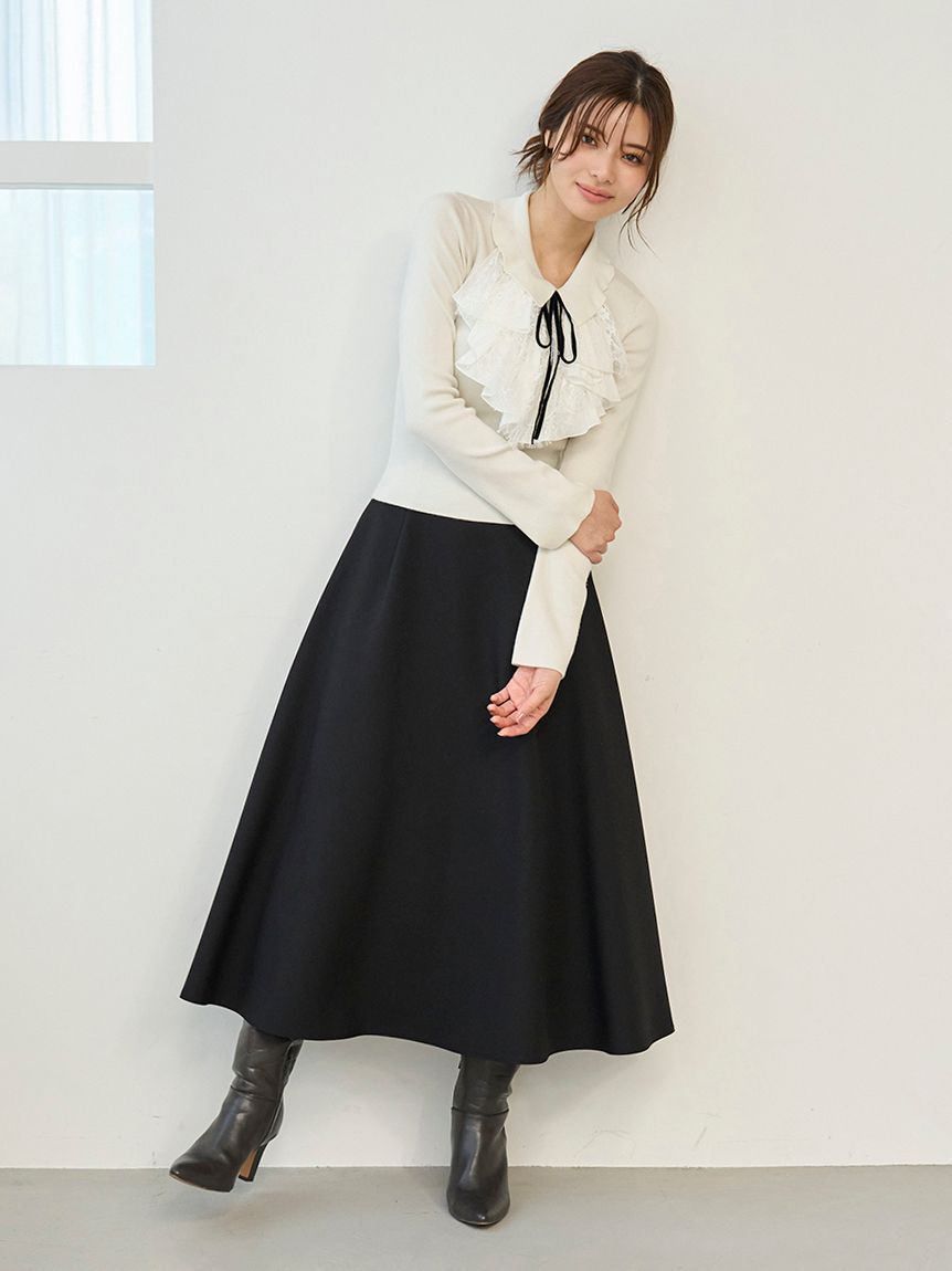 スナイデル Sustainableレイヤードラッフルニットプルオーバー ブラック Sustainableレイヤードラッフルニットプルオーバー（SNIDEL）｜ルミネ