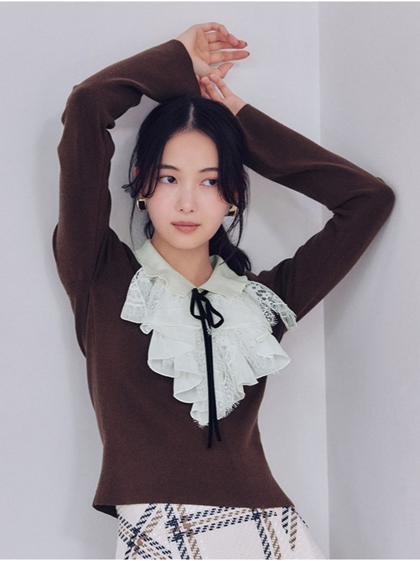 SNIDEL レイヤードラッフルニットプルオーバー ブラック Sustainableレイヤードラッフルニットプルオーバー（SNIDEL）｜ルミネ