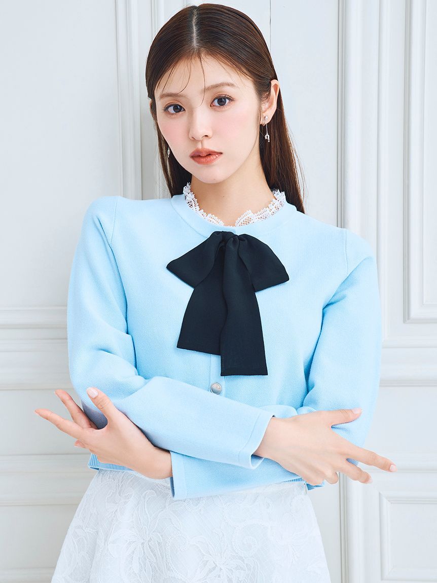 CELFORD「デタッチャブルリボン＆カラーカーディガン」|カーディガン|SAX