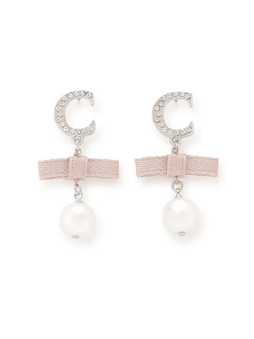 CELFORD「Cロゴガラスパールリボンピアス」|ピアス|SLV