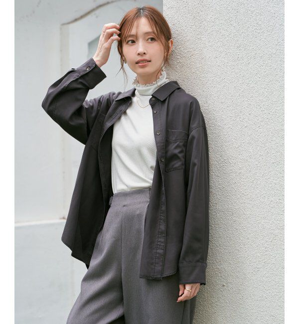 ikka「ハイネックテレコ長袖プルオーバー」|Tシャツ・カットソー|