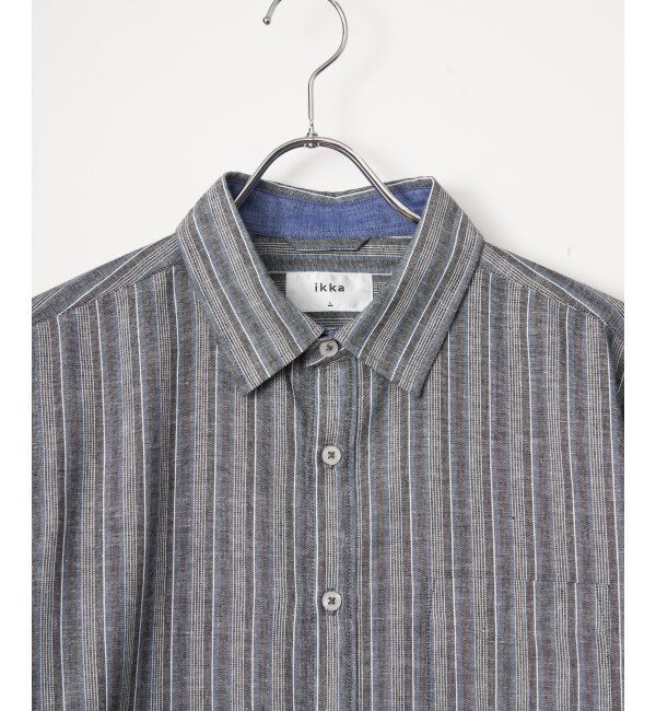 ikka「フレンチリネンMIX袖2WAYストライプシャツ」|シャツ・ブラウス|