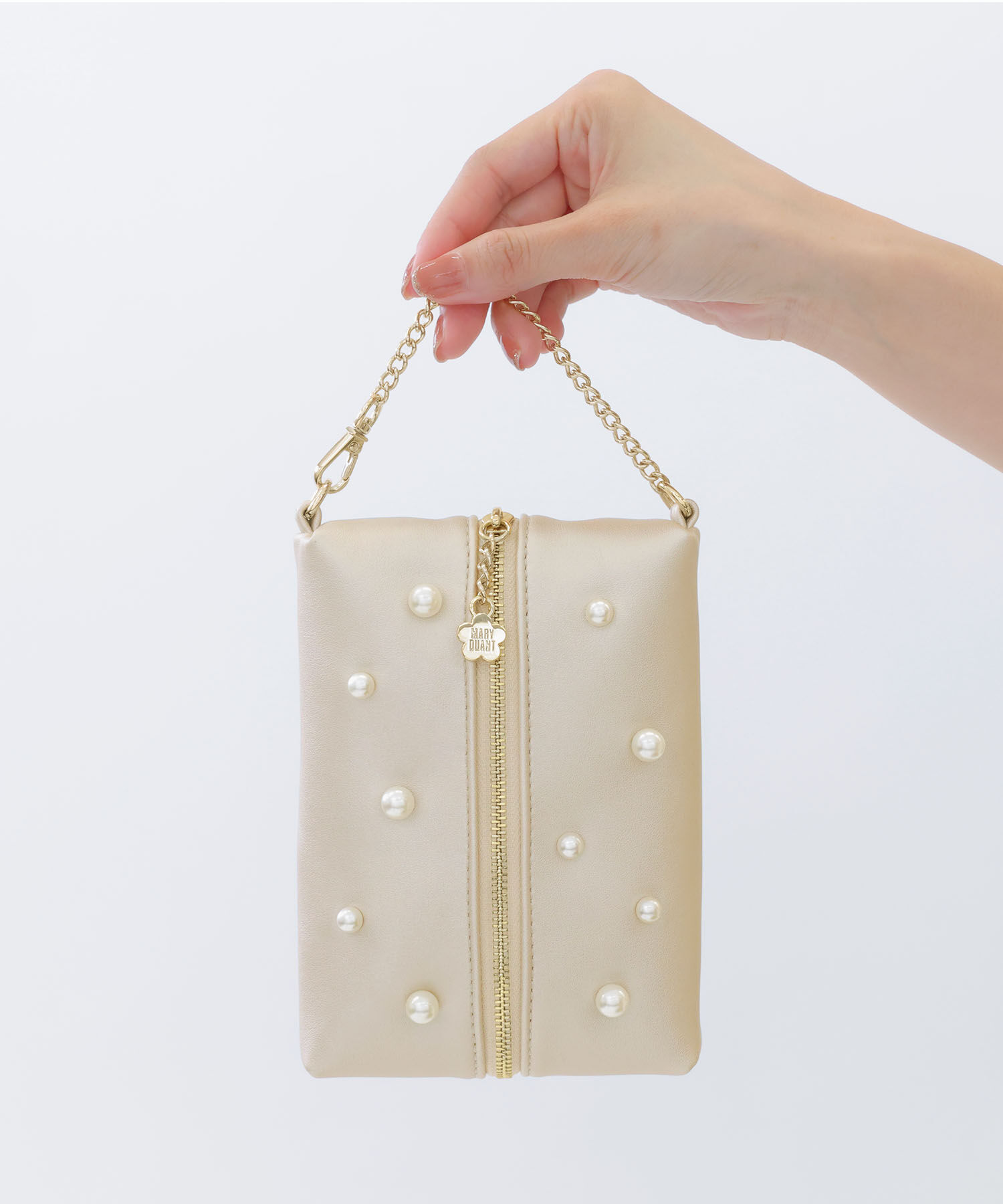 MARY QUANT「スムースセットパール センターパートケース」|ポーチ|パールベージュ
