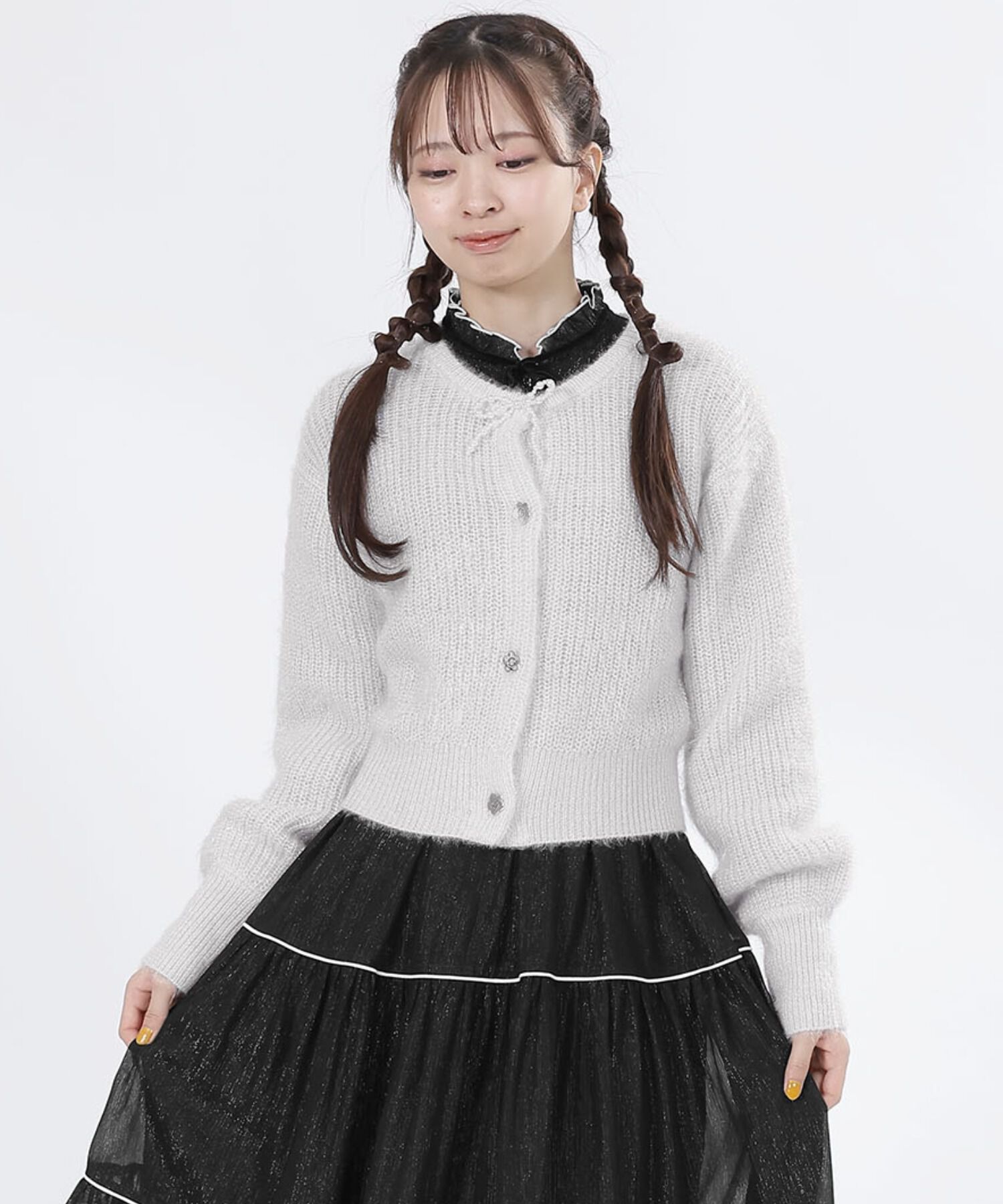 MARY QUANT「パールリボン カーディガン」|カーディガン|グレー