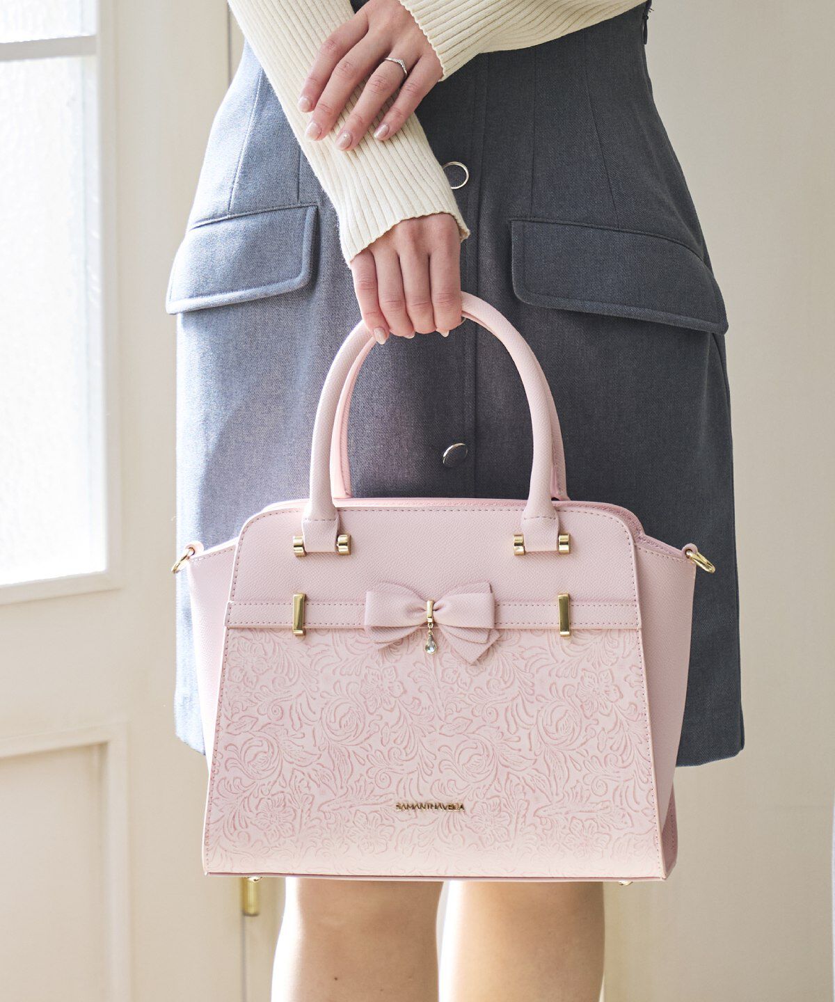 Samantha Vega「フローラルアクセントリボンハンドバッグ」|ハンドバッグ|