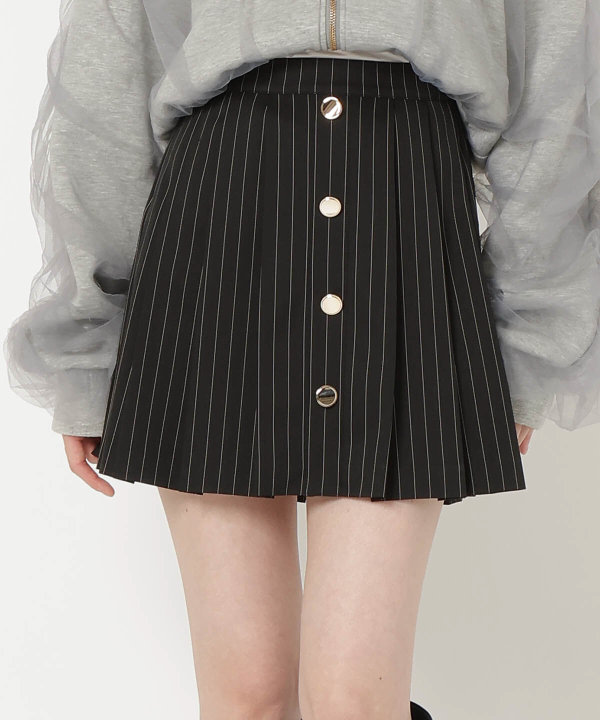 REDYAZEL「フロントボタンプリーツミニスカート」|台形|