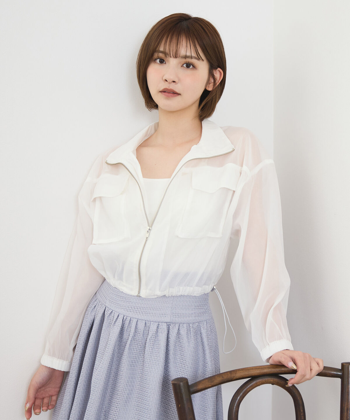 REDYAZEL「フロントポケットシアージャケット」|ノーカラージャケット|