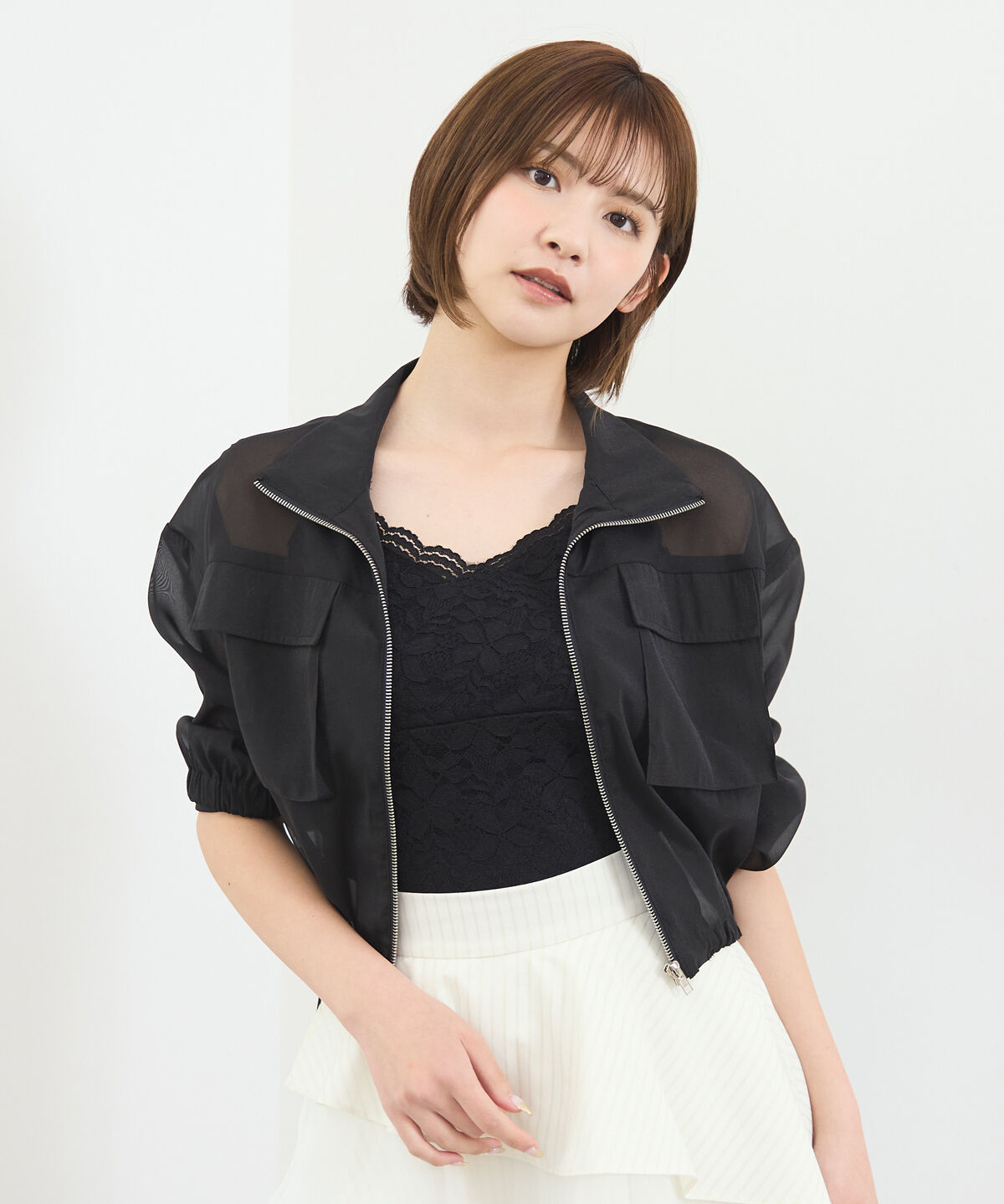 REDYAZEL「フロントポケットシアージャケット」|ノーカラージャケット|ブラック