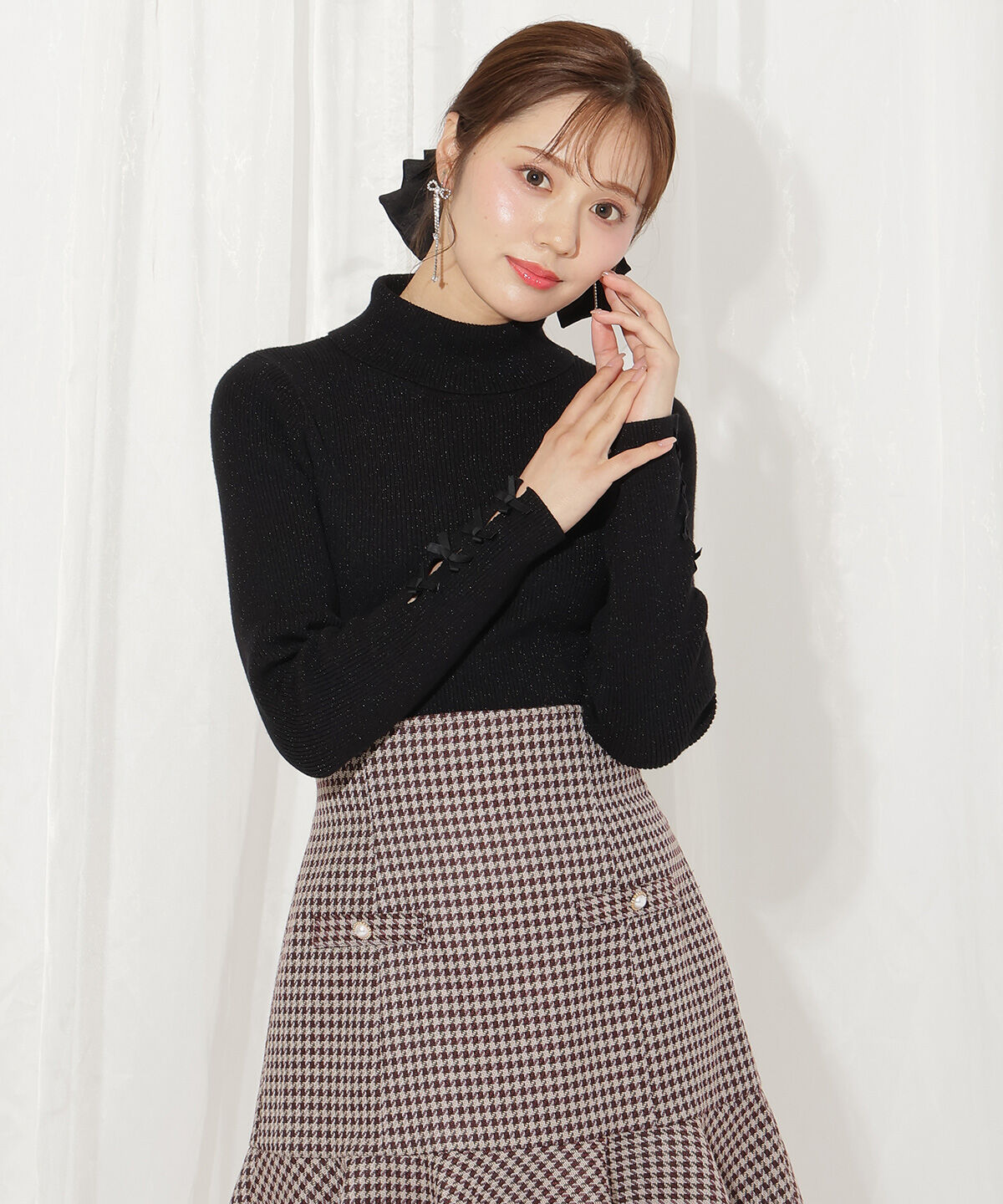 WILLSELECTION「袖リボンタートルニット」|ニット・セーター|ブラック