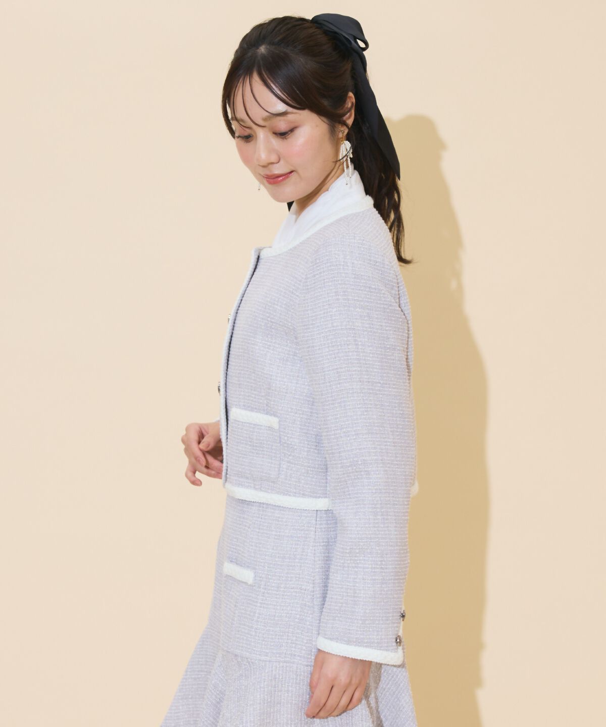 WILLSELECTION「ブレードデザインノーカラーツイードジャケット」|ノーカラージャケット|