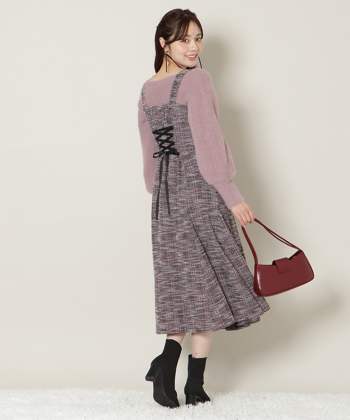 WILLSELECTION「カットツイードワンピース&times;フェザーニットSET」|ワンピース|