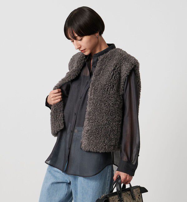 UNITED ARROWS「ファーライク ボア ベスト」|ベスト・ジレ|DK.GRAY