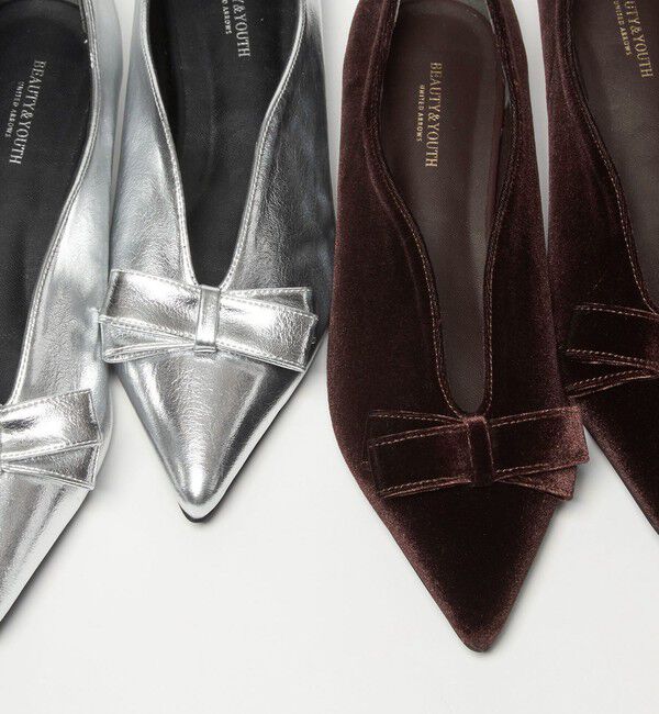 BEAUTY&YOUTH UNITED ARROWS「ベルベット リボン Vカット フラットシューズ」|バレエシューズ|