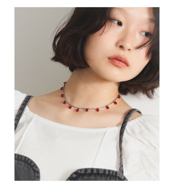 Ray BEAMS 「ドロップ ガラス チェーン ネックレス」|ネックレス|RED