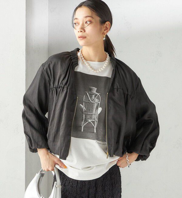 SHIPS for women「〈手洗い可能〉バック ギャザー リネン ジップ ブルゾン」|ブルゾン・スタジャン|