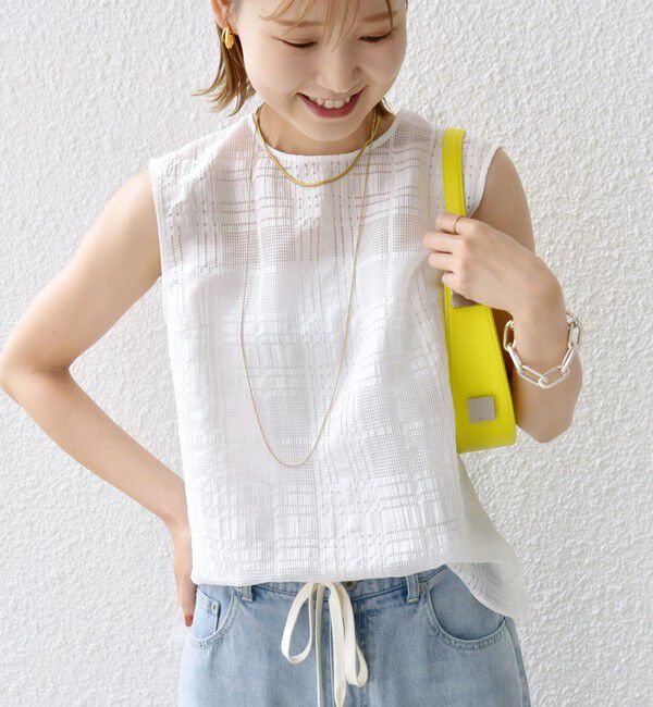 SHIPS for women「〈手洗い可能〉シアー チェック ジャカード ノースリーブ ブラウス」|シャツ・ブラウス|