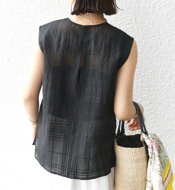 SHIPS for women「〈手洗い可能〉シアー チェック ジャカード ノースリーブ ブラウス」|シャツ・ブラウス|