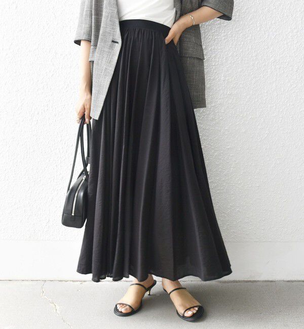 SHIPS for women「〈手洗い可能〉ウエスト ゴム ボリューム フレア ロング スカート」|スカート|