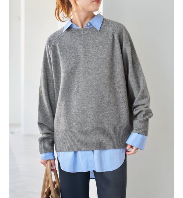 WEB限定カラー有り》ウールカシミヤ ラグランクルーネックニット