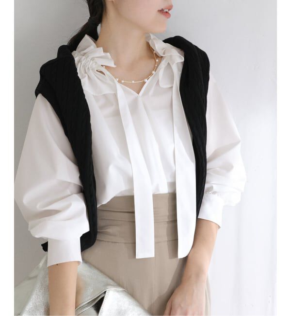  「《予約》【洗える】フリルカラーブラウス」|シャツ・ブラウス|