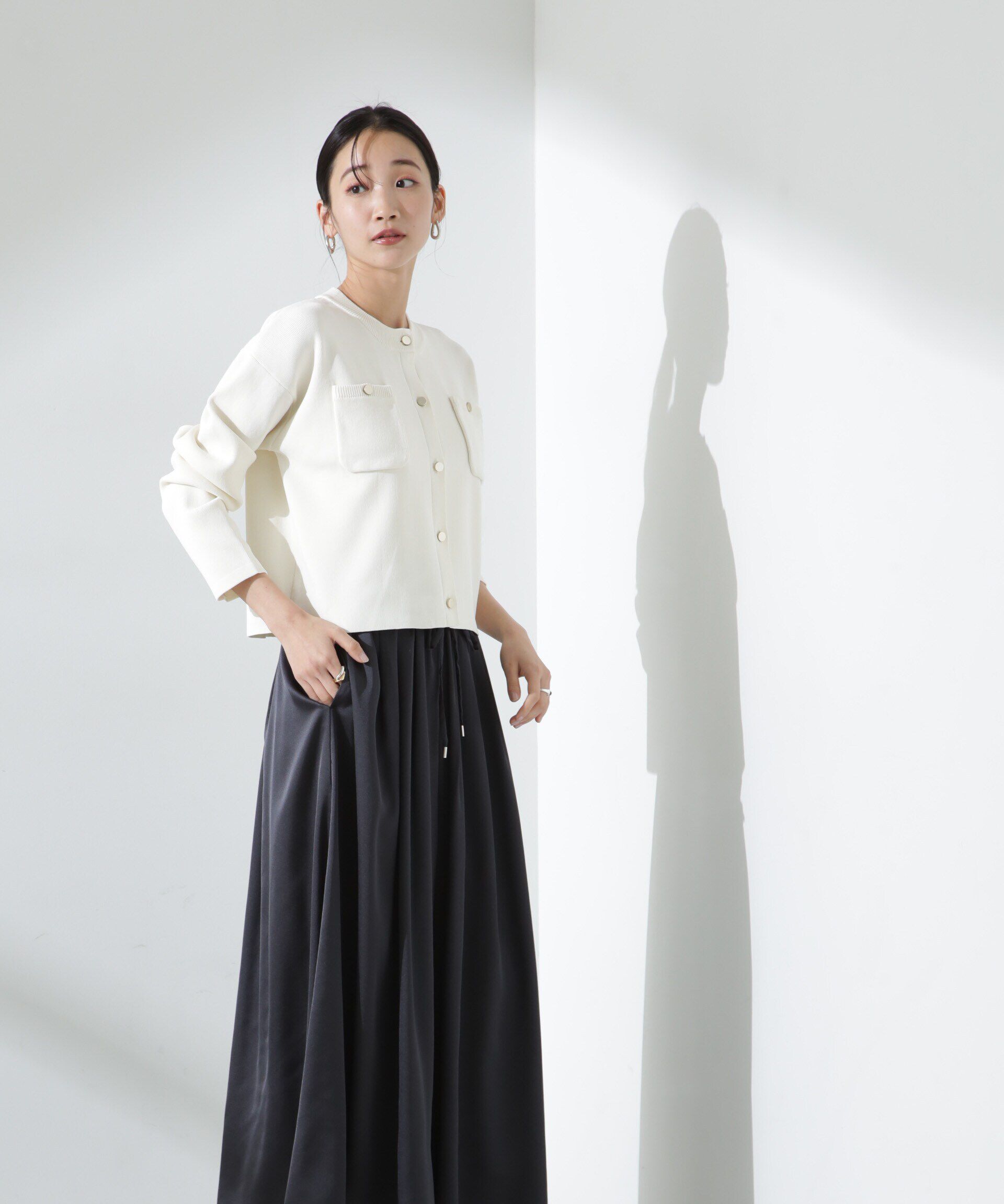 nano･universe「サテンギャザースカートパンツ（セットアップ可）」|チノ|