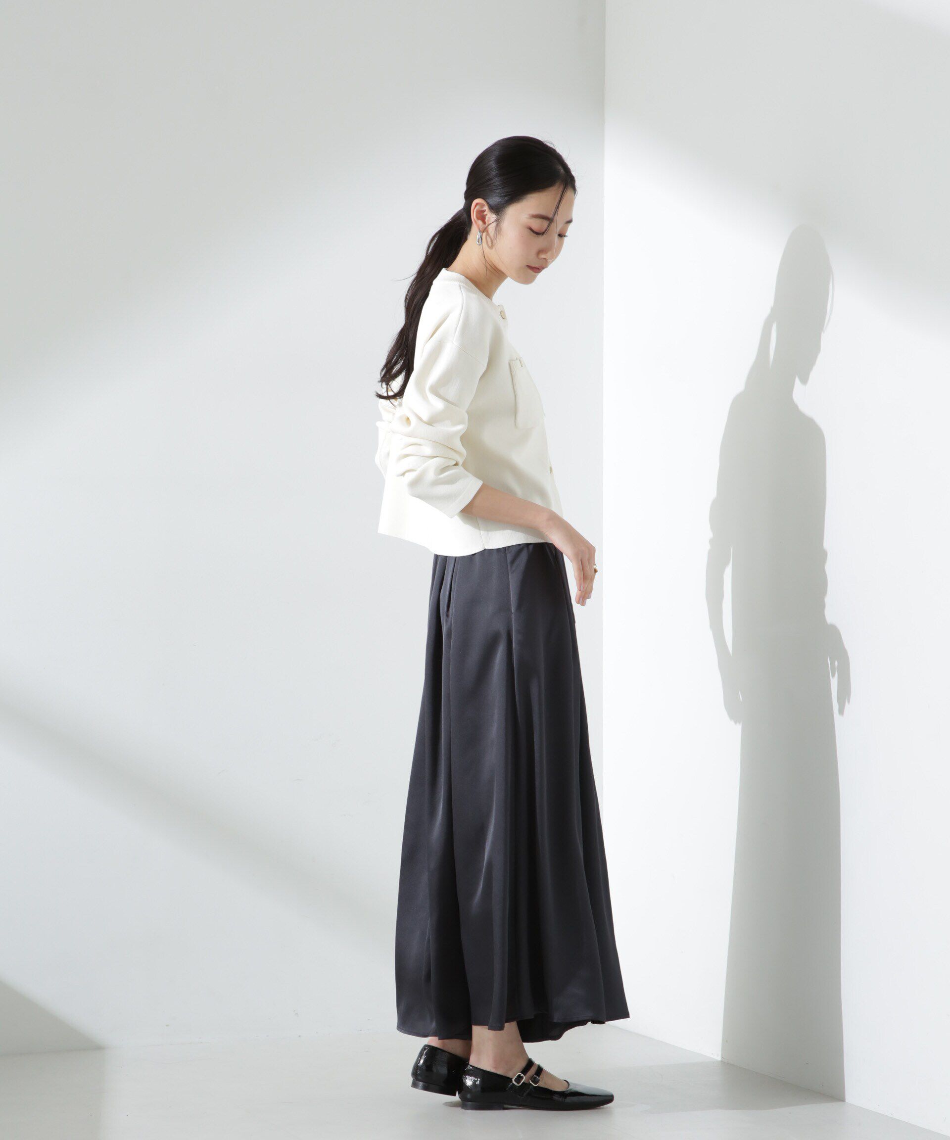 nano･universe「サテンギャザースカートパンツ（セットアップ可）」|チノ|