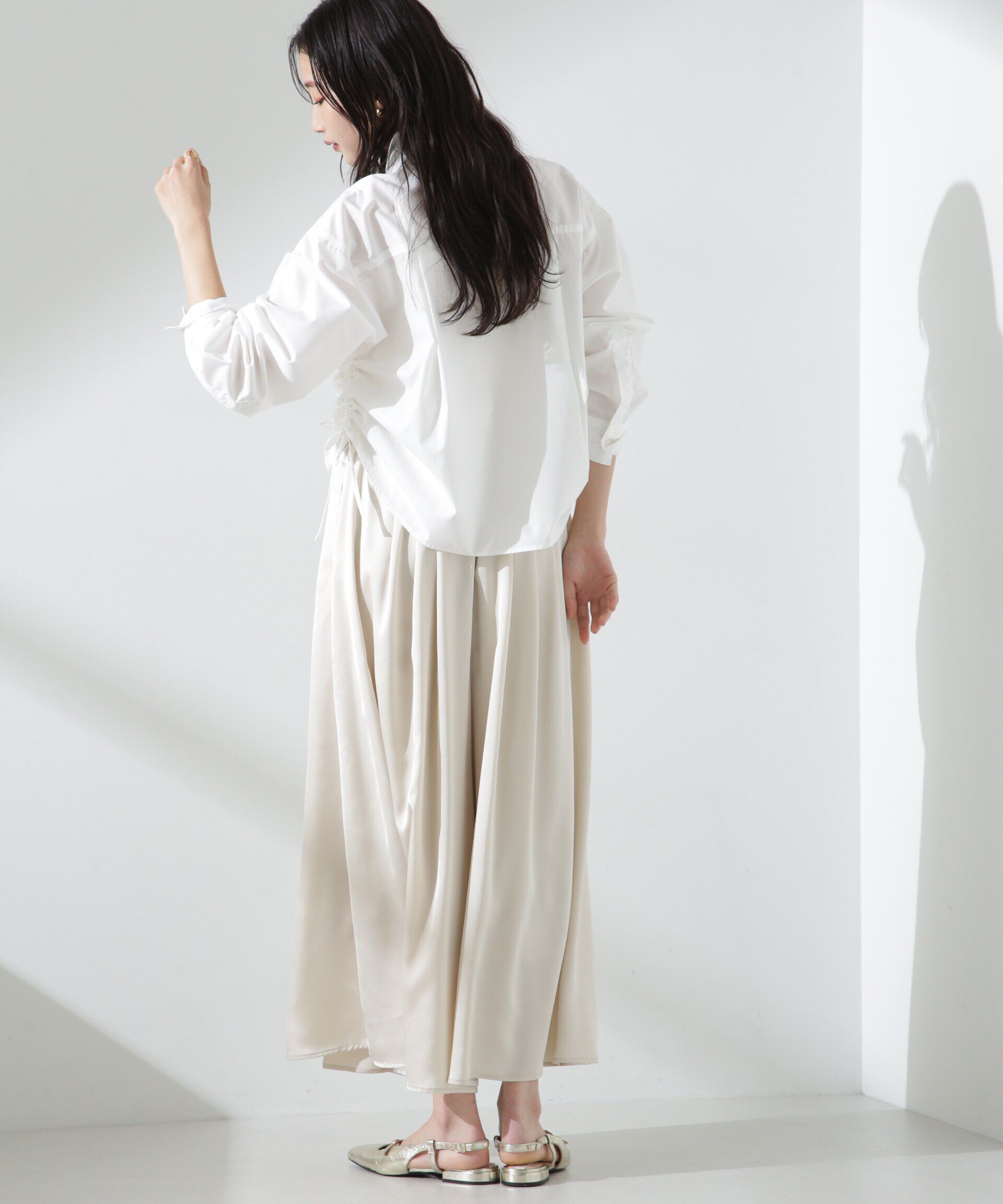 nano･universe「サテンギャザースカートパンツ（セットアップ可）」|チノ|