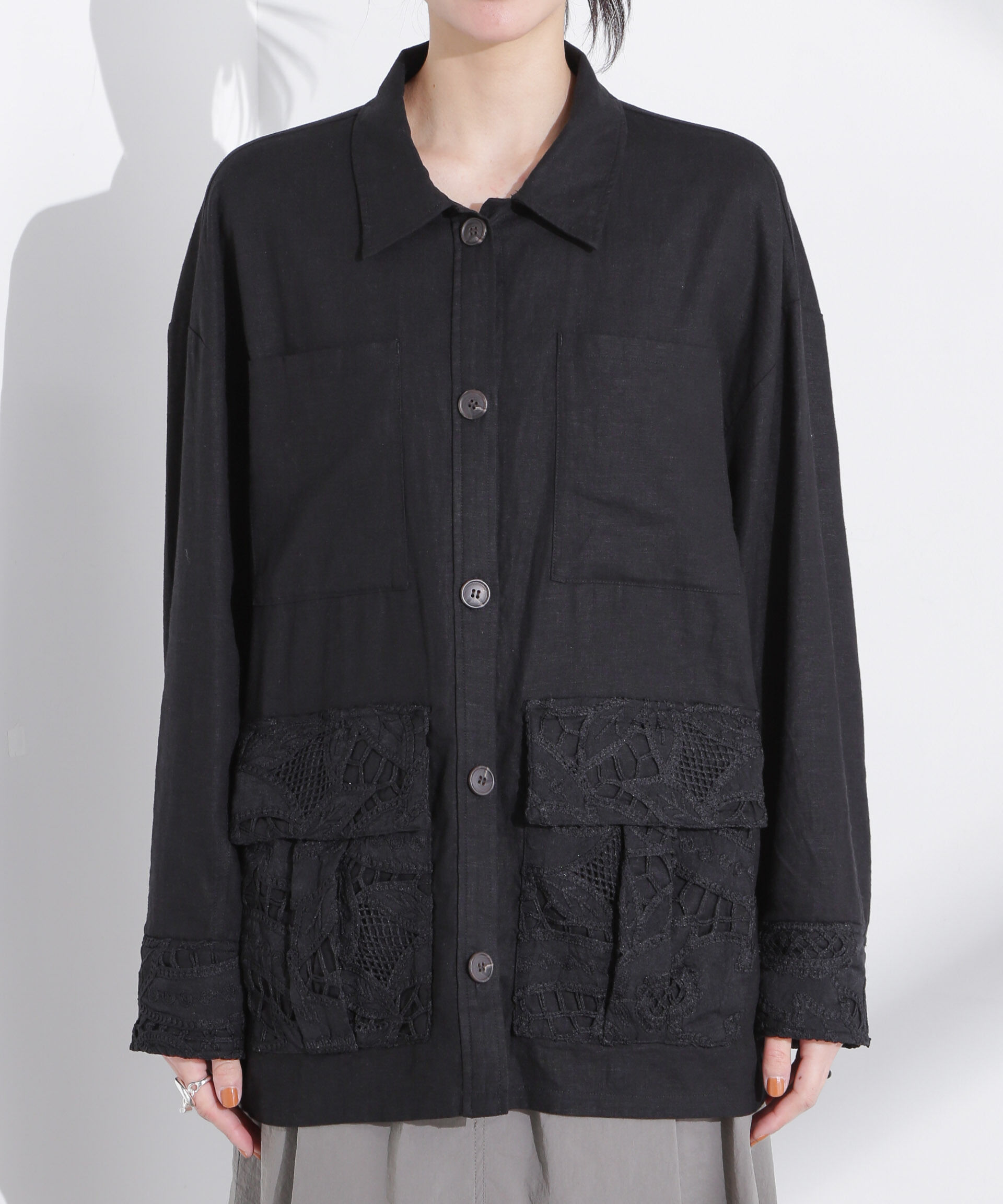 nano･universe「ポイントレースサファリジャケット」|テーラードジャケット|