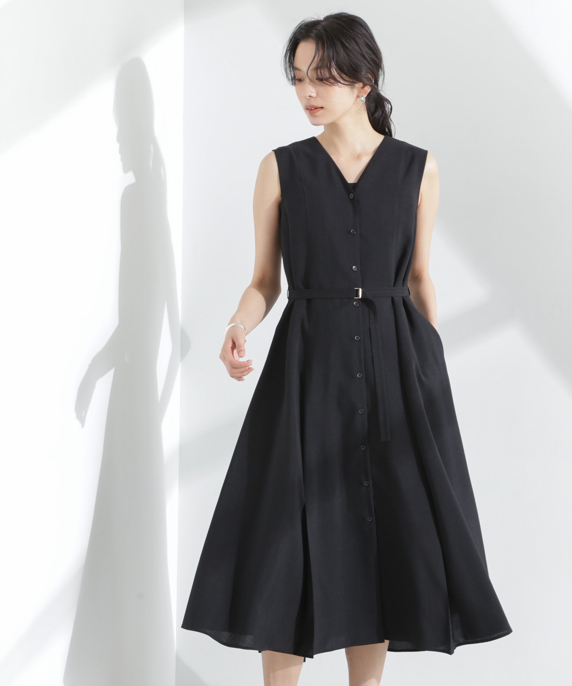 nano･universe「メランジドライ ベルト付きVネックワンピース」|ワンピース|