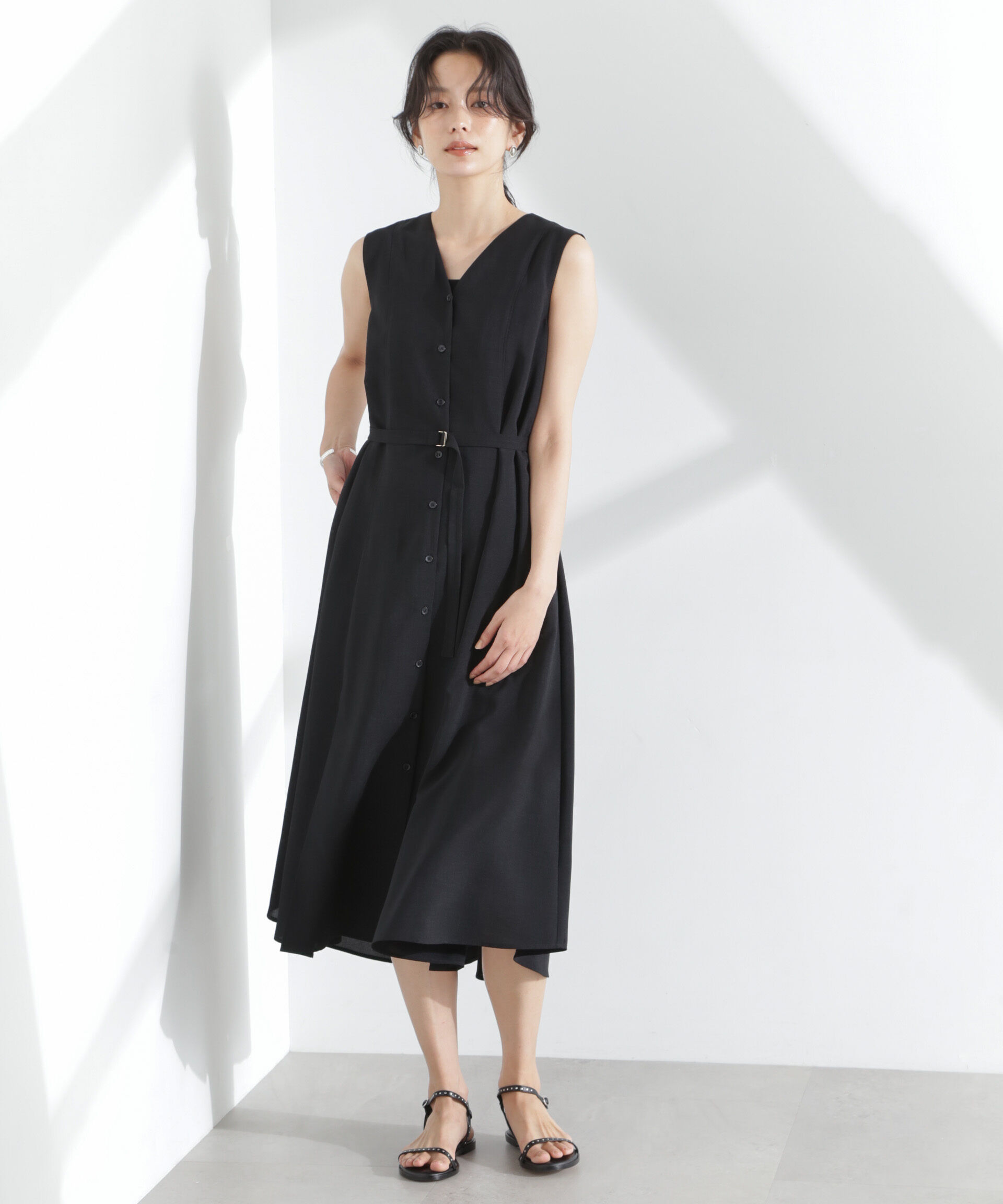 nano･universe「メランジドライ ベルト付きVネックワンピース」|ワンピース|