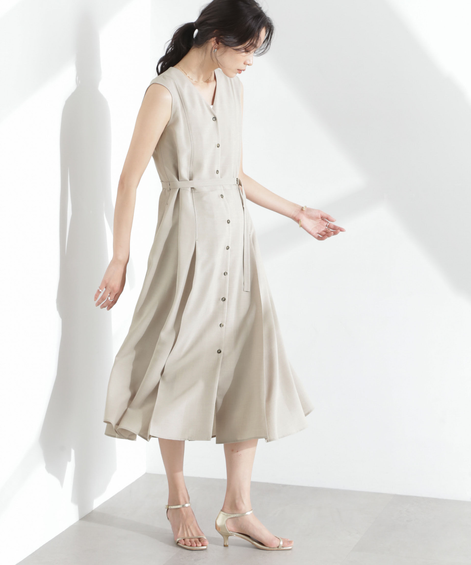 nano･universe「メランジドライ ベルト付きVネックワンピース」|ワンピース|