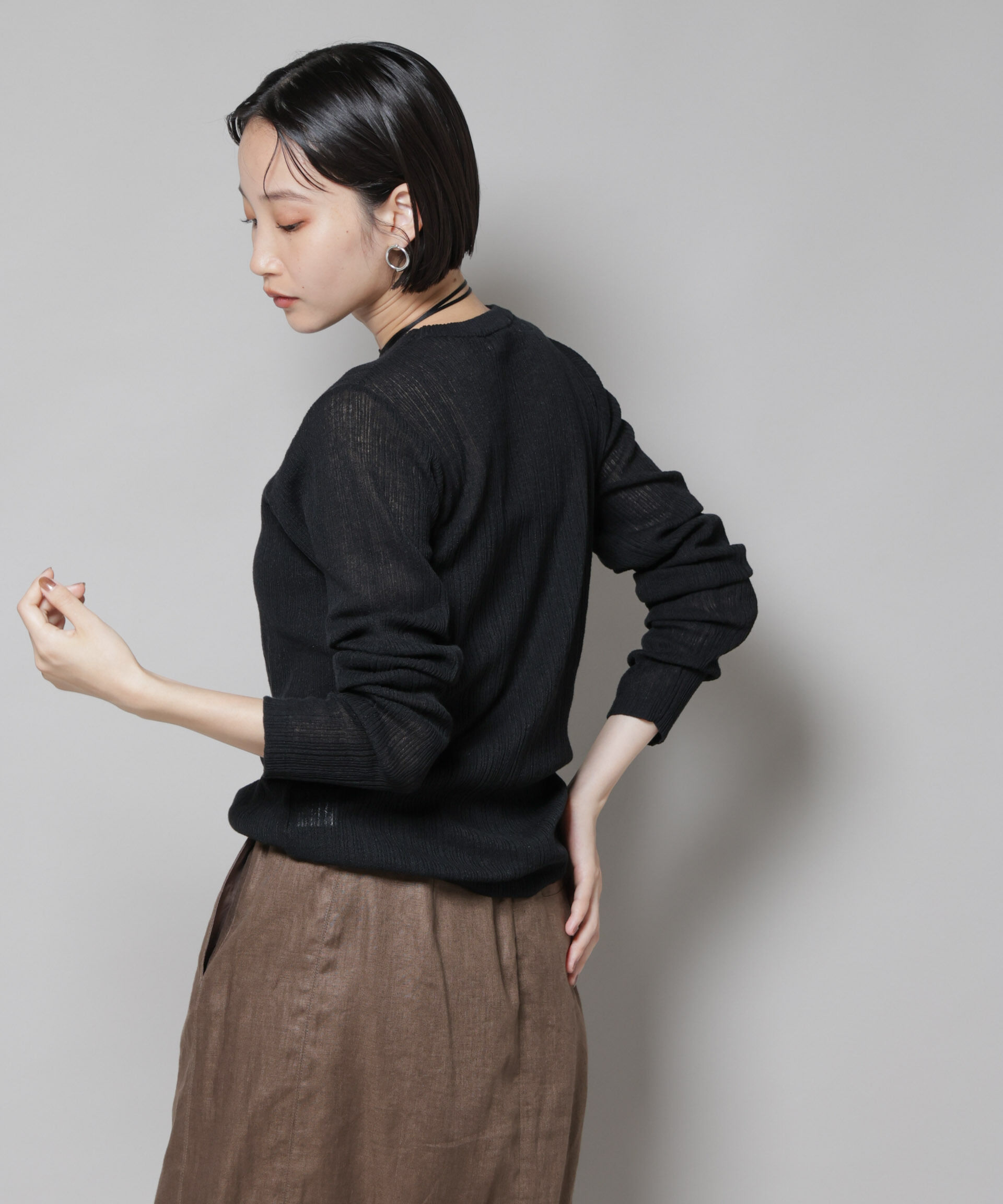 nano･universe「シアーランダムリブクルーネックニット」|ニット・セーター|