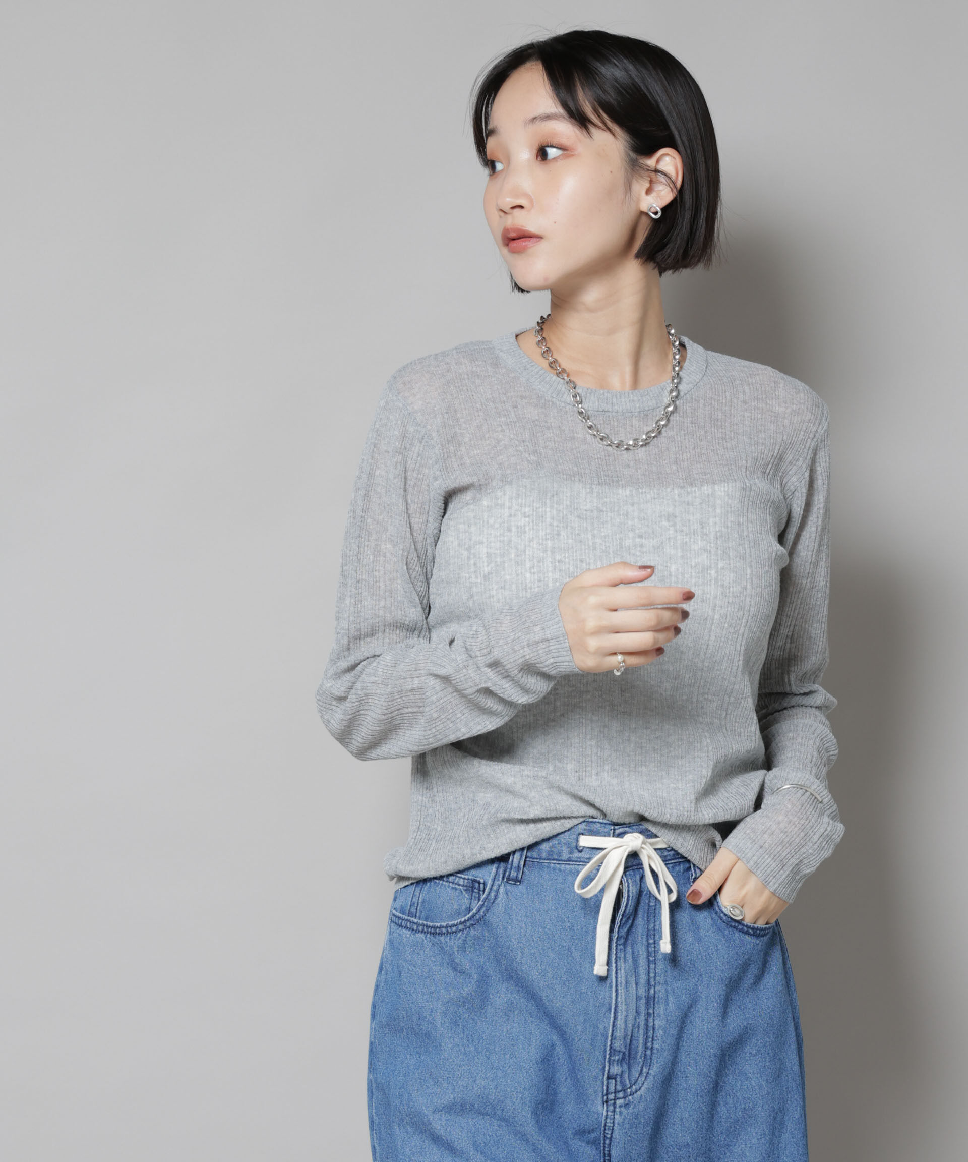 nano･universe「シアーランダムリブクルーネックニット」|ニット・セーター|