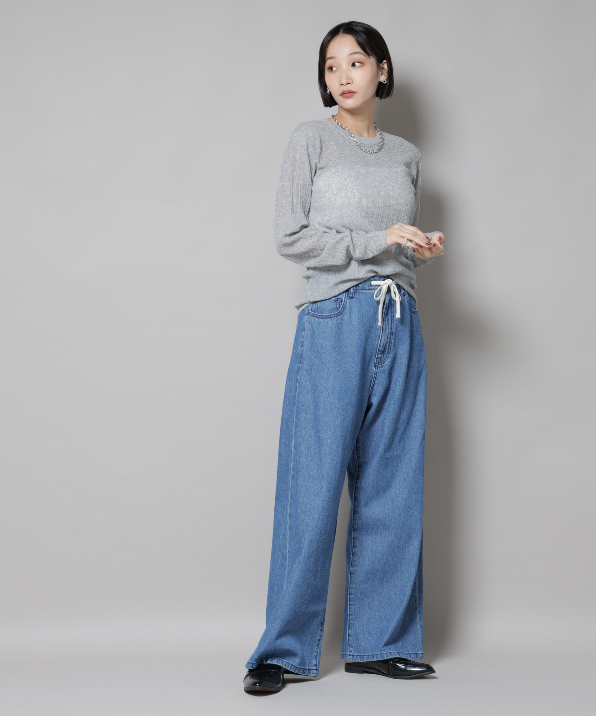 nano･universe「シアーランダムリブクルーネックニット」|ニット・セーター|