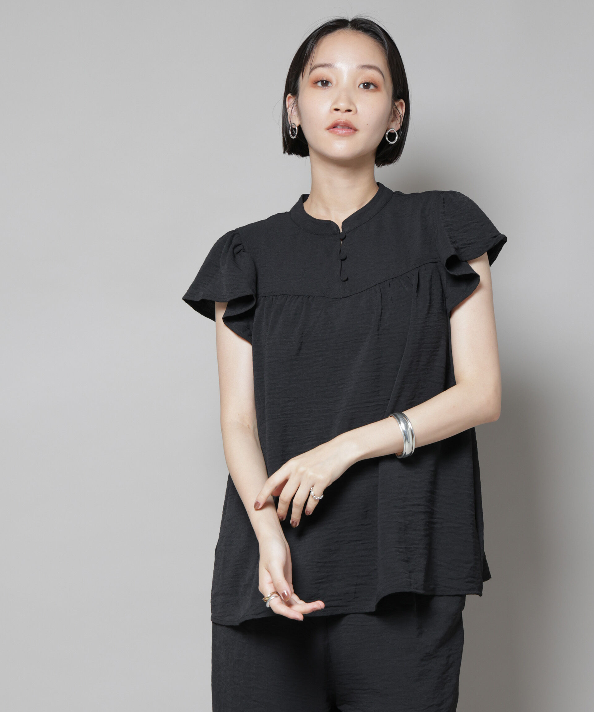 nano･universe「フリルスリーブブラウス(セットアップ可)」|シャツ・ブラウス|