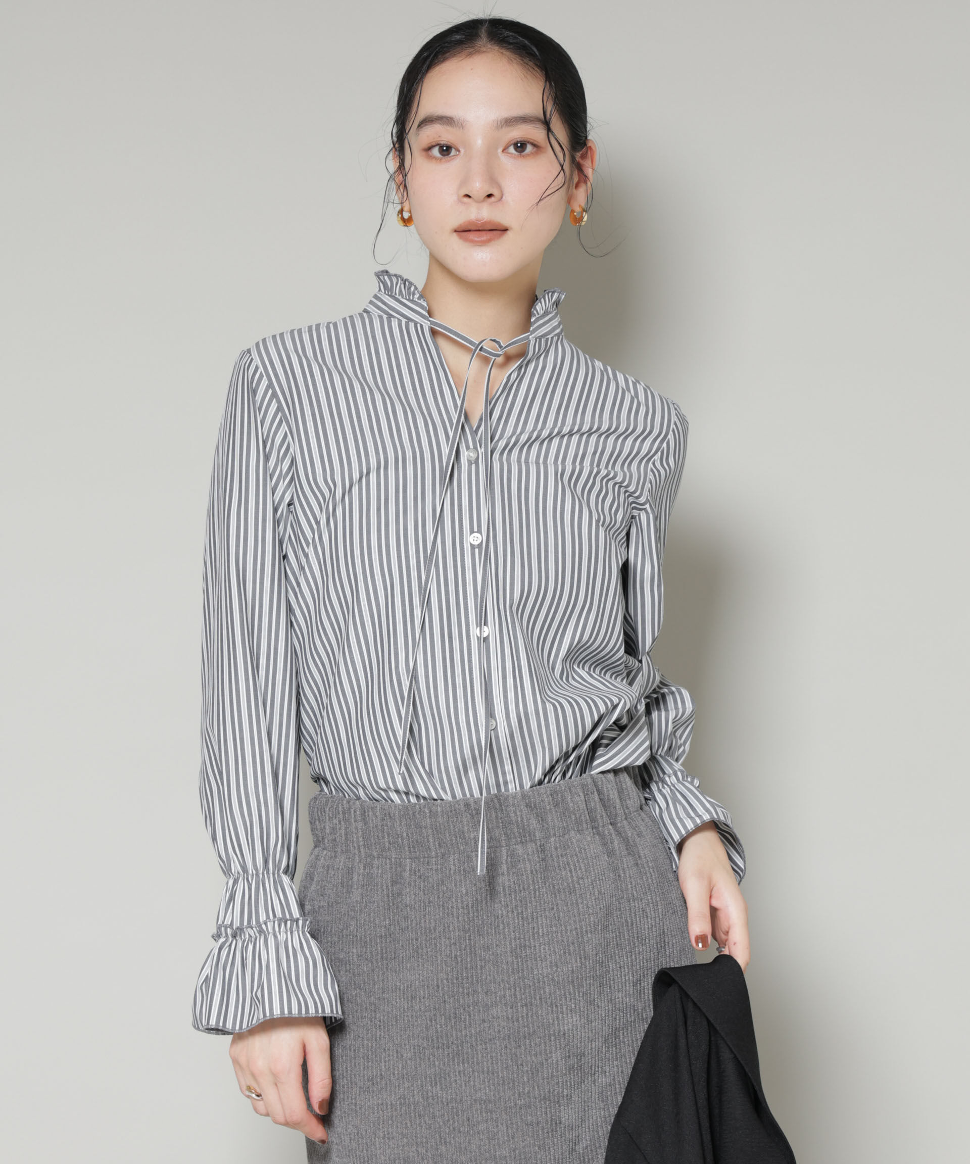 nano･universe「ストライプフリルシャツ」|シャツ・ブラウス|