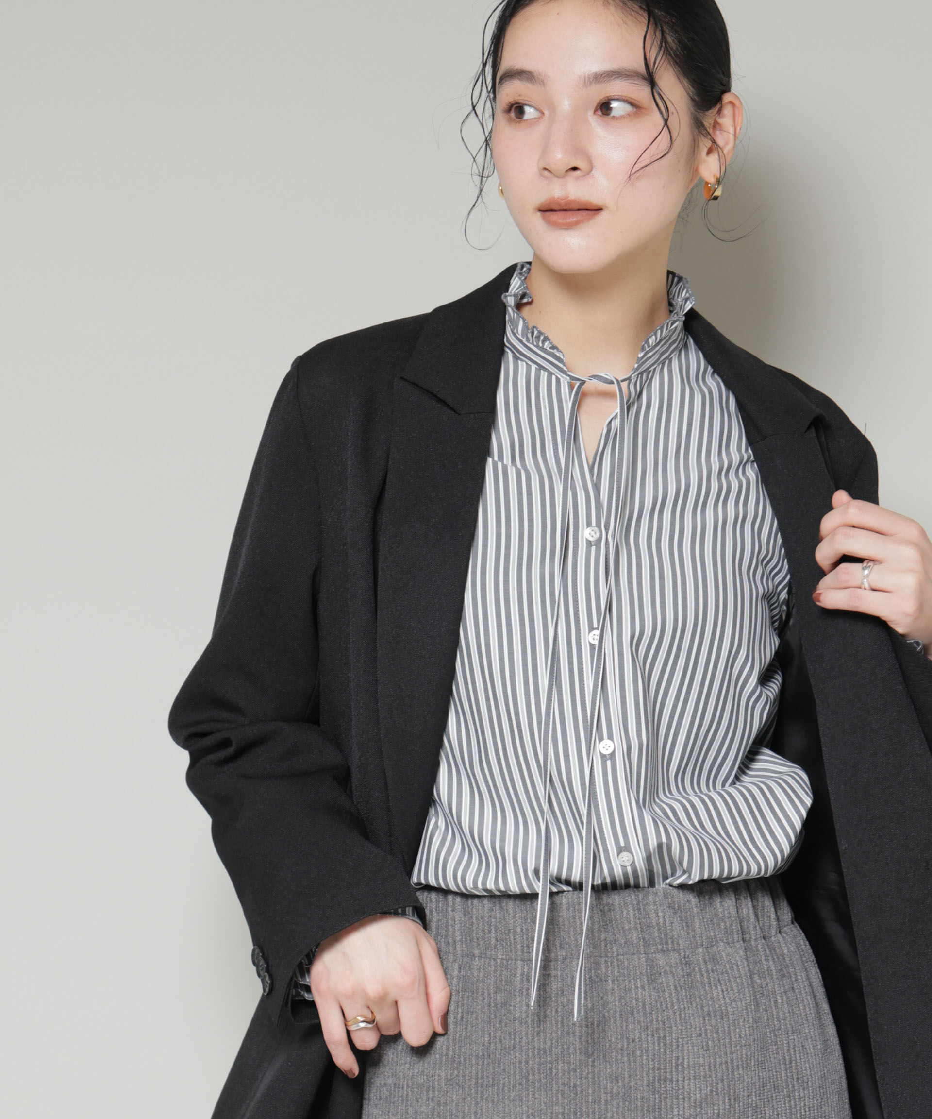 nano･universe「ストライプフリルシャツ」|シャツ・ブラウス|