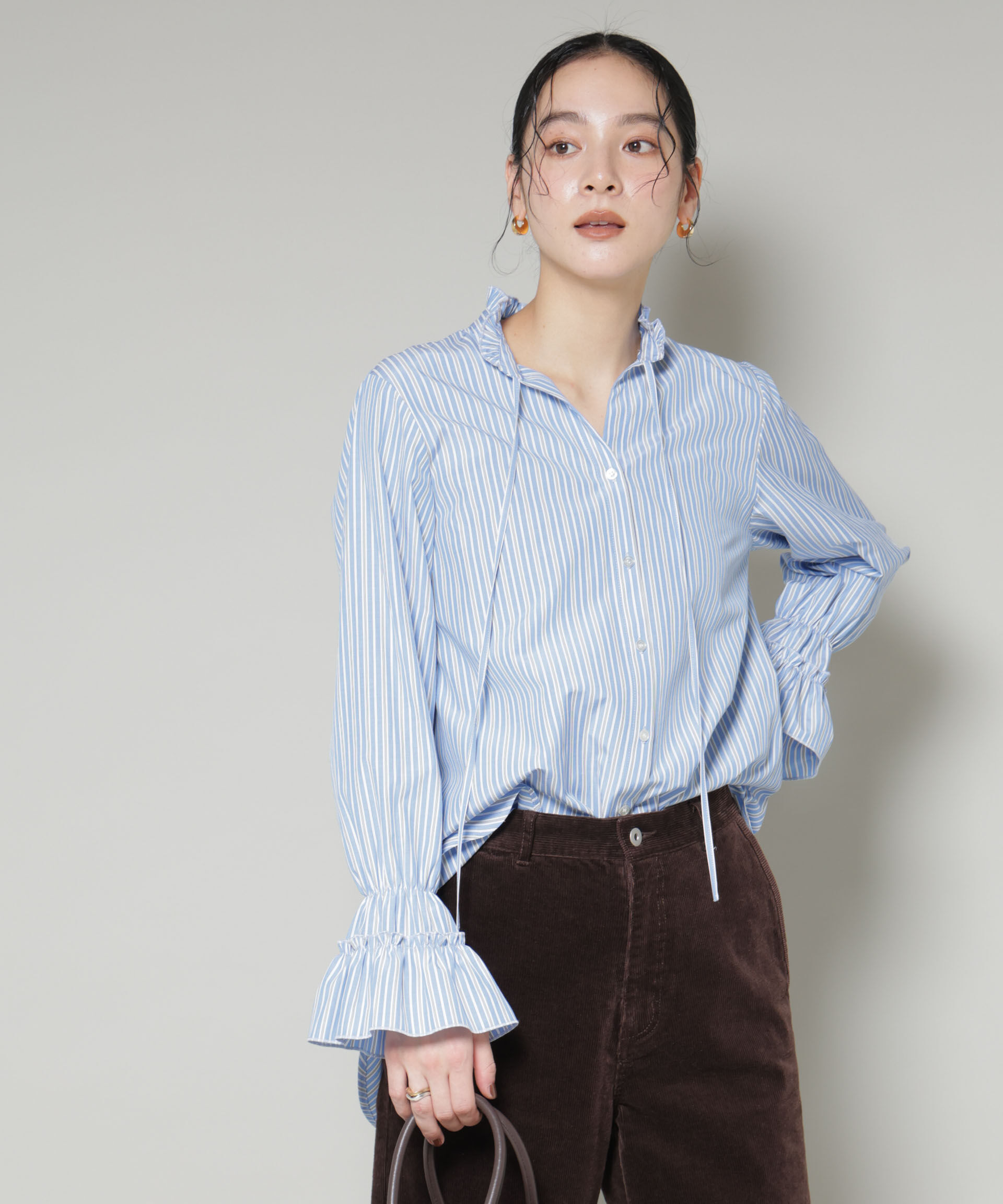 nano･universe「ストライプフリルシャツ」|シャツ・ブラウス|