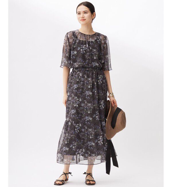 自由区「【セットアップ対応】ボタニカルフラワープリントティアード スカート」|スカート|