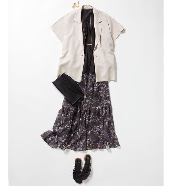 自由区「【セットアップ対応】ボタニカルフラワープリントティアード スカート」|スカート|