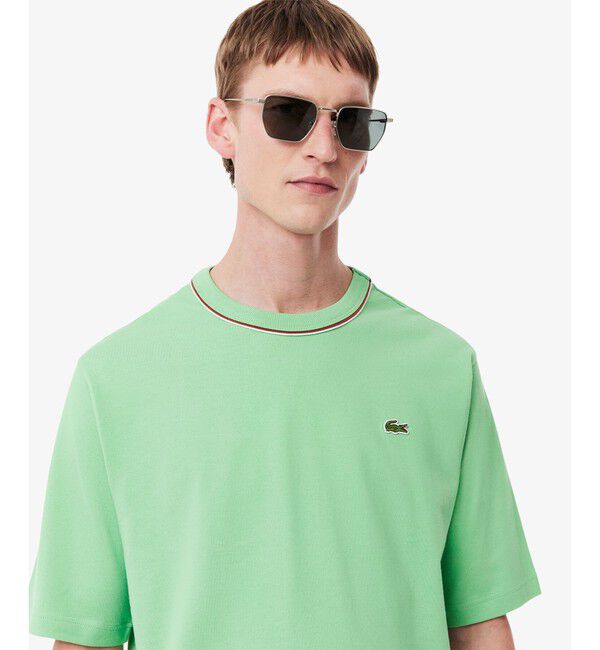 LACOSTE「ローラン・ギャロスコラボ 配色ライン バックプリントTシャツ」|Tシャツ・カットソー|
