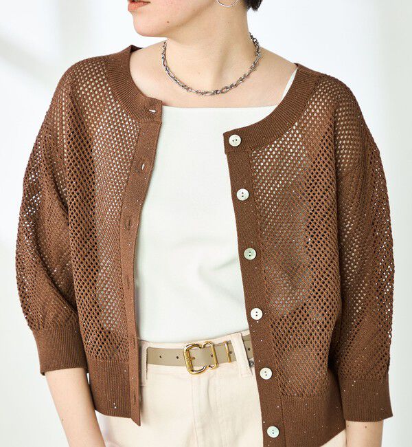 NOLLEY'S「《手洗い可能》スパンコールメッシュ5分袖カーディガン」|カーディガン|