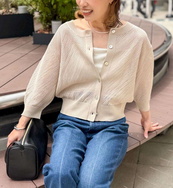 NOLLEY'S「《手洗い可能》スパンコールメッシュ5分袖カーディガン」|カーディガン|