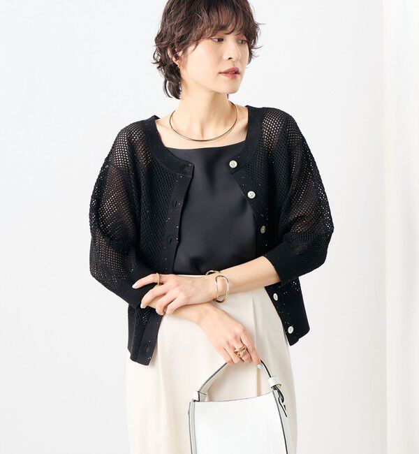 NOLLEY'S「《手洗い可能》スパンコールメッシュ5分袖カーディガン」|カーディガン|